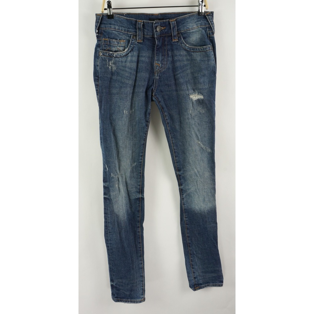 True Religion Rocco Relaxed Skinny Distressed Denim Men's 29 x 34 Blue Jeans